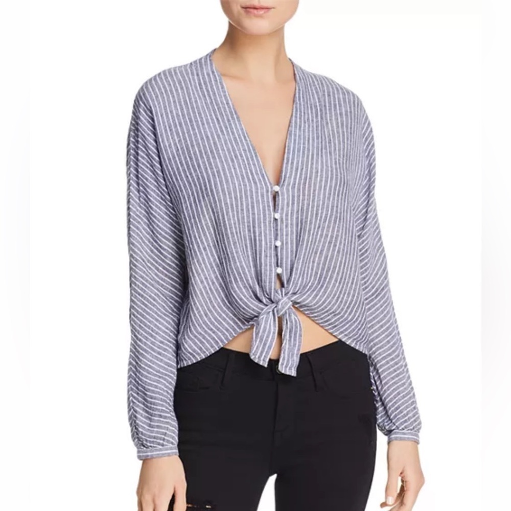 Rails Sloane terrenas stripe Blue white Button-Down Tie-Front Top size medium